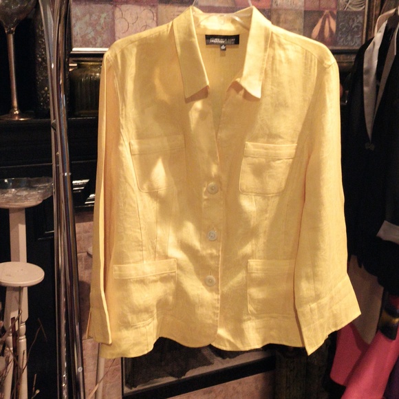 FINAL PRICE NWOT Jones New York Collection 100% Linen Gold Light Jacket - Picture 2 of 10